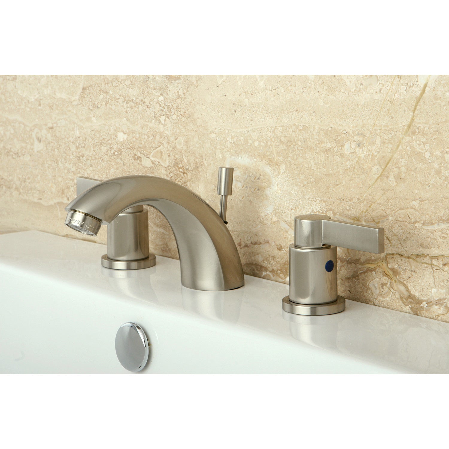 Kingston Tulare KB8958NDL - NuvoFusion Two-Handle 3-Hole Deck Mount Mini-Widespread Bathroom Faucet with Pop-Up Drain, Brushed Nickel — thumbnail 2